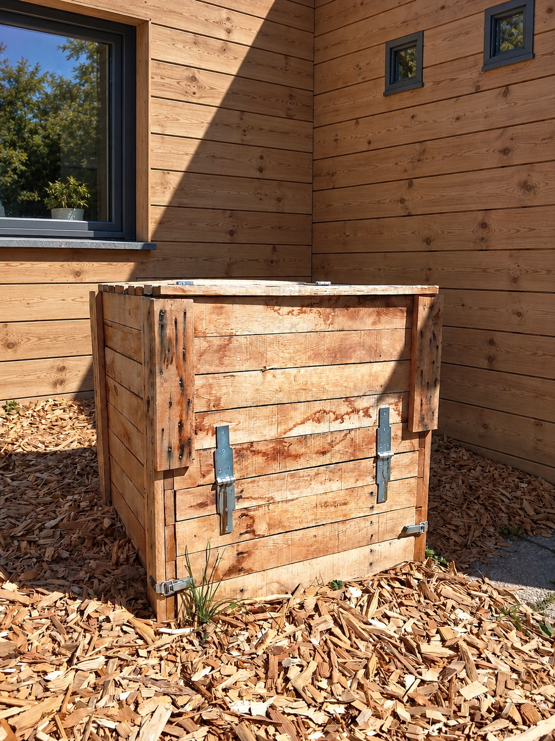Composteur en bois clair d'extérieur - 89,2 L x 85 l x 95 H cm